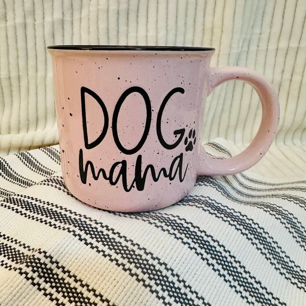 Eccolo Dog Mama Camper Style Ceramic Mug Pink and Speckled